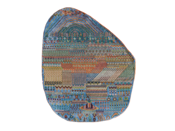 BULB LES-698 White/Blue - Patterned handmade oval rug by Jaipur Rugs - view 2